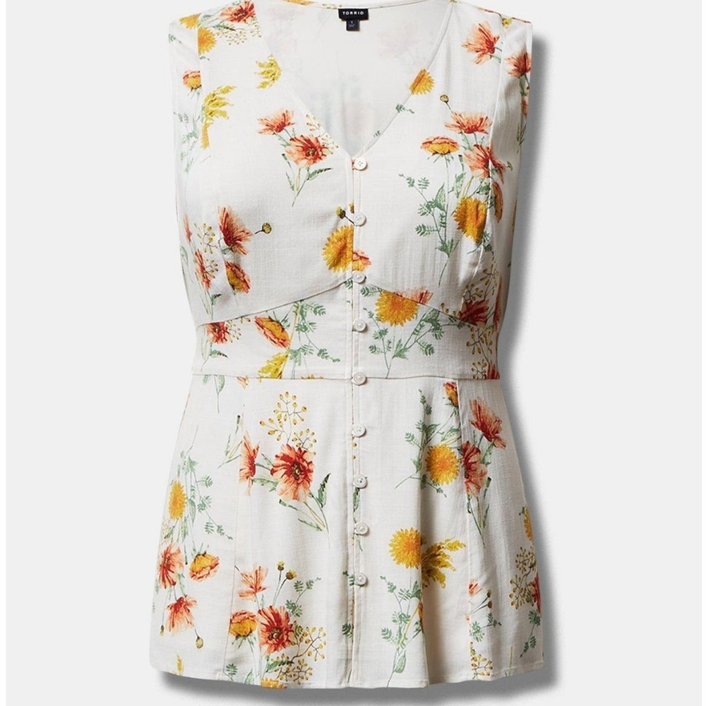 Torrid Rayon Slub Button Up Tank, Sunset Floral, Size 2 (18-20)